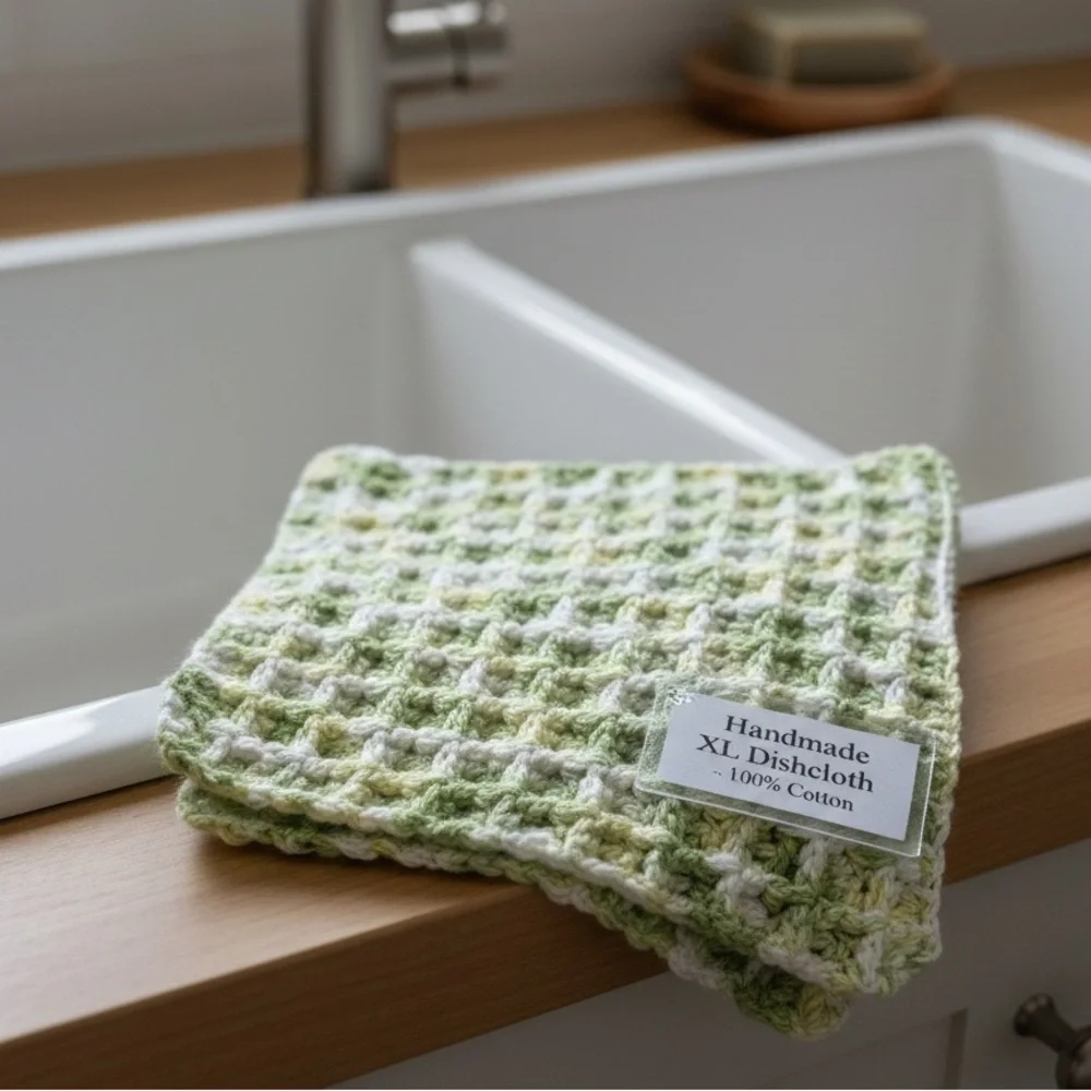 Extra Large Handmade Waffle Stitch 9x9 Dishcloth 100% Cotton Durable Cloth 2pk